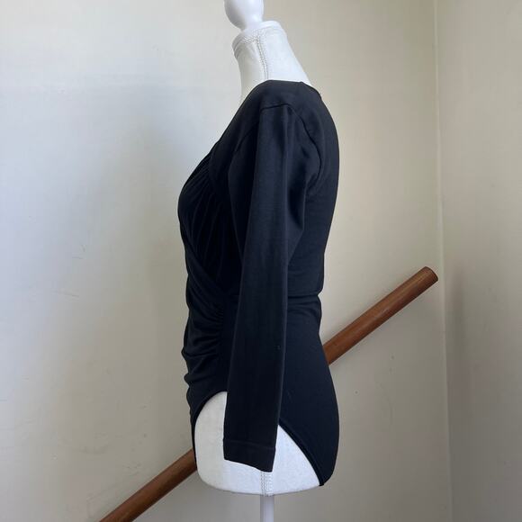 Vintage Gold Label Victoria Secret 80s Long Sleeve Bodysuit Black Wrap Surplice - Picture 5 of 9